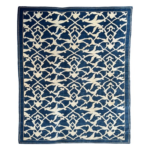 175 - ContemporaryA large Parsua carpetHand-knotted in wool and silk with a pattern of blue and white arab... 