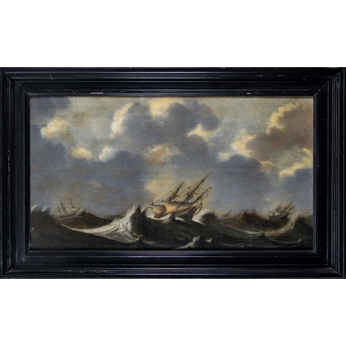 195 - Attributed to Jan Porcellis (1584 - 1632)Ships in a stormOil on panelDimensions:(Frame) 28 in. (H) x... 