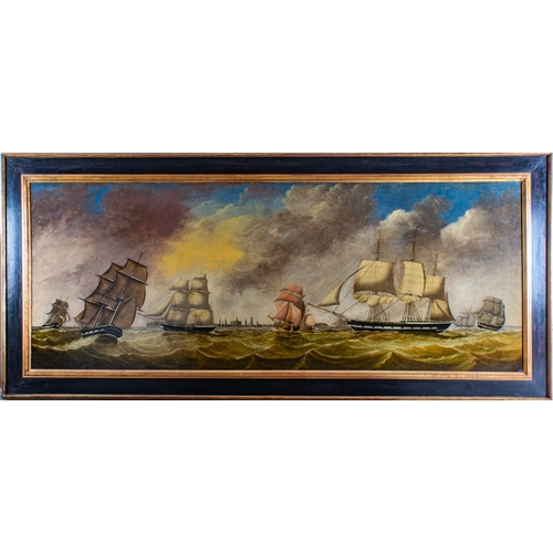 197 - Circle of John Ward of Hull (1798 - 1849)A seascape of various shipsOil on canvasDimensions:(Frame) ... 