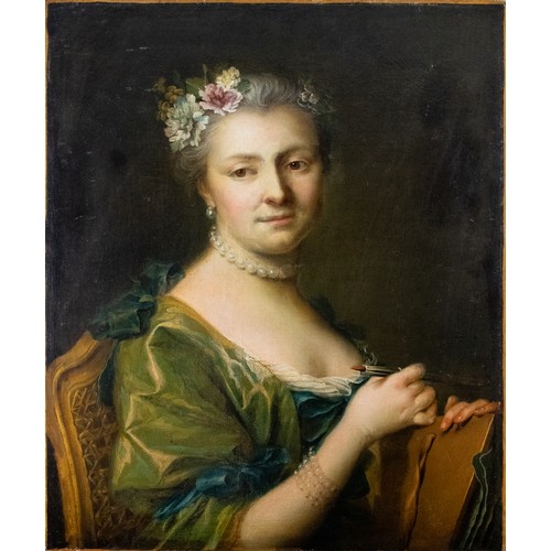 199 - Circle of Rosalba Carriera (1673 - 1757)Portrait of a woman artist with a folio and brush Oil on can... 