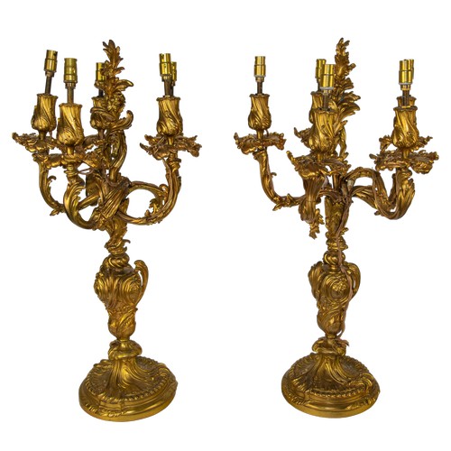 440A - NeoclassicalA pair of gilded bronze ormolu candelabraWired with electrical fittingsDimensions:25 in.... 