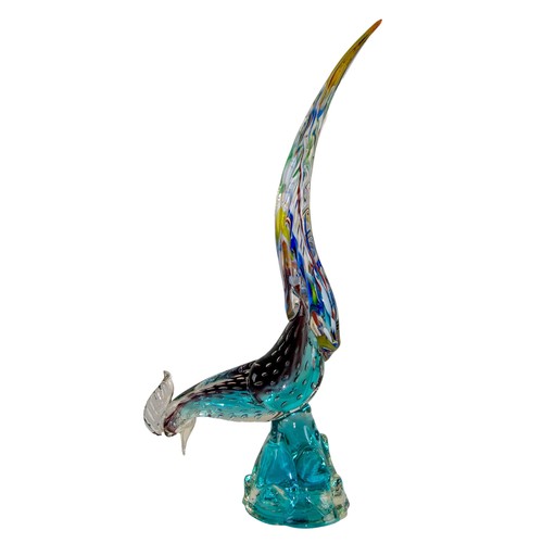 486 - Murano20th CenturyA blown glass fish and peacockDimensions:(Fish) 7 in. (H) x 18 in. (L)(Peacock) 17... 