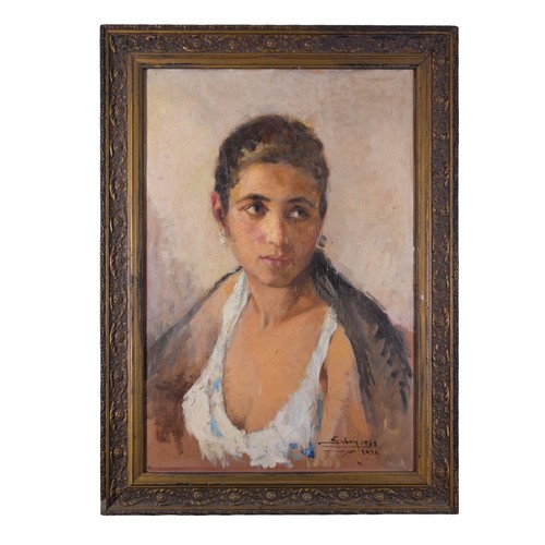 81 - Sabry Ragheb (Egyptian, 1920 - 2000)Lady in a White DressOil on canvasSigned and dated bottom rightF... 