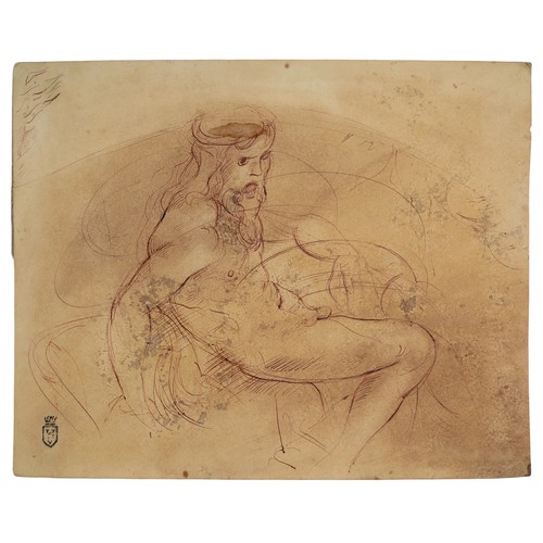 253 - Circle of Henry Fuseli (1741 - 1825)Seated Neptune (?)Pen and ink on paper, with collectors mark low... 