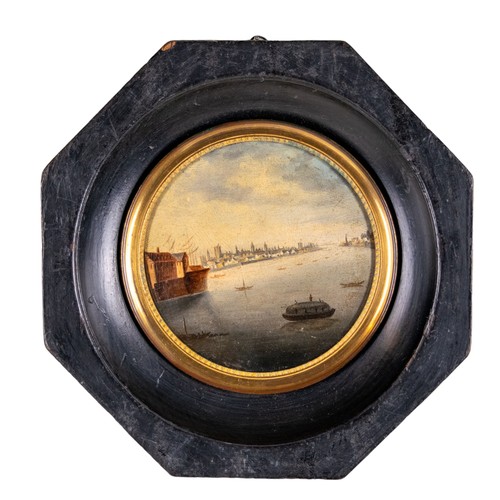 325 - Late 18th CenturyA pair of port viewsOil on card, in octagonal framesDimensions:(Frame) 8.5 in. (H) ... 