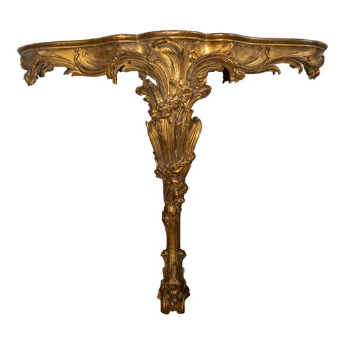 165 - Continental19th CenturyA serpentine giltwood marble top console tableDimensions: 33 in. (H) x 40 in.... 