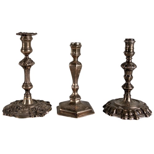 484A - 18th century (?)Three tapered silver candlesticksDimensions:5 in. (H) x 3.25 in. (W)... 