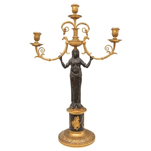 441A - French EmpireA pair of patinated brass and ormolu figural candlesticksProvenance: Paintings, Furnitu... 