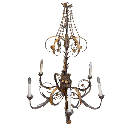 487 - Continental20th CenturyA chandelier and a pair of wall lights with foliate designTo be sold without ... 