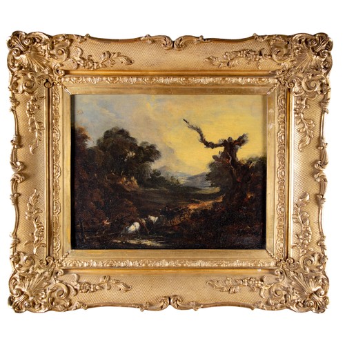 207A - Circle of Thomas Gainsborough (English, 1727-1788) Horses and wagon fording a riverOil on panelDimen... 