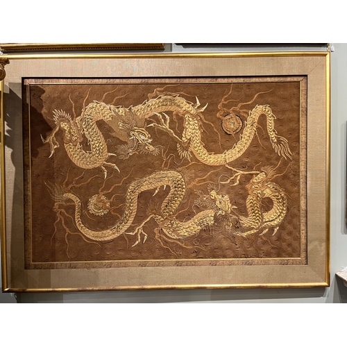 511 - Chinese18th/19th CenturyTwo dragonsWool and gold thread Property of a ladyDimensions:(Board) 37... 