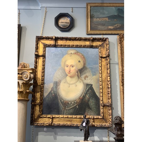 203 - Paul van Somer I (1577 - 1621)Queen Anne of Denmark (1574 - 1619)Oil on canvasIn an unusual early ca... 