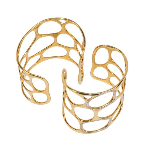 12 - GavelloMilanContemporaryA pair of 18 carat gold and diamond cuff banglesOf molecular design, the mol... 