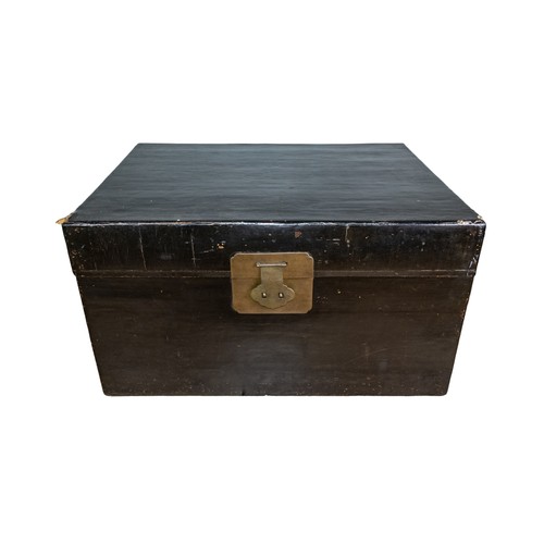 640 - ChineseAntiqueA black lacquer trunkwith two handlesDimensions:20 in. (H) x 35 in. (W) x 26 in. (D)... 