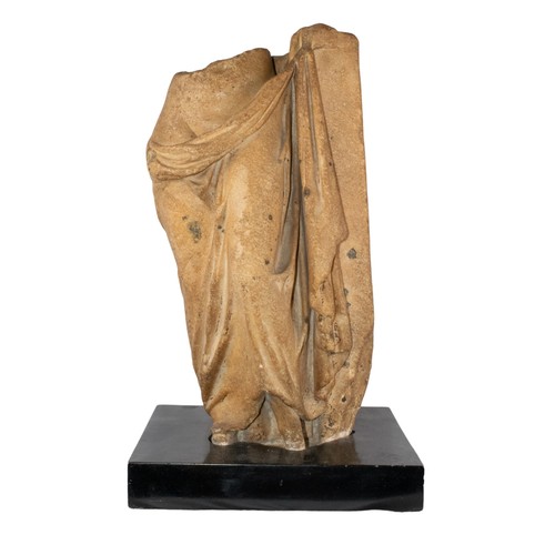 295 - Roman, 1st/2nd CenturyA fragment of a statue of Venus' lower bodyOn a wood baseDimensions:Total: 17 ...