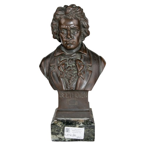 300 - ContinentalA bronze bust of BeethovenOn a marble baseWith an HVMC Monaco sticker Dimensions:10 ... 