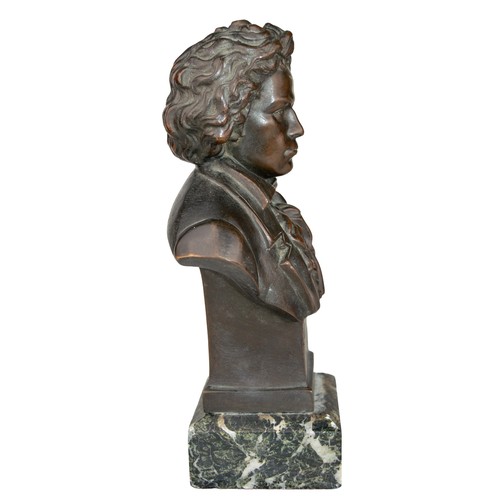 300 - ContinentalA bronze bust of BeethovenOn a marble baseWith an HVMC Monaco sticker Dimensions:10 ... 