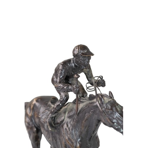 304 - FrenchEarly 20th CenturyHorse and JockeyBronzeInscribed 'Mene' to baseDimensions:9 in. (H) x 11 in. ... 