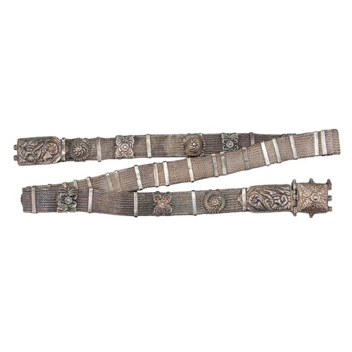 100A - Antique Indian or Persian silver mesh beltCirca 1880-1900Applied with various motifs and with a repo... 