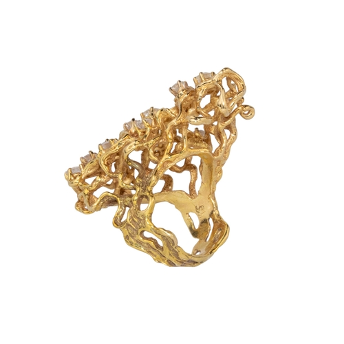 13 - ContinentalCirca 1970A naturalistic yellow gold and diamond dress ring The root-style naturalistic t... 