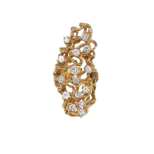 13 - ContinentalCirca 1970A naturalistic yellow gold and diamond dress ring The root-style naturalistic t... 