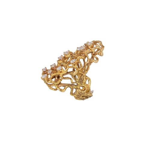 13 - ContinentalCirca 1970A naturalistic yellow gold and diamond dress ring The root-style naturalistic t... 