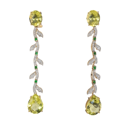 16 - ContinentalContemporaryA pair of diamond, tsavorite garnet and lemon quartz pendant earringsWith mix... 