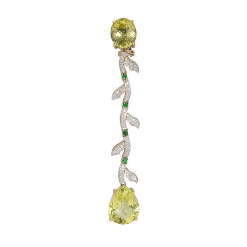 16 - ContinentalContemporaryA pair of diamond, tsavorite garnet and lemon quartz pendant earringsWith mix... 