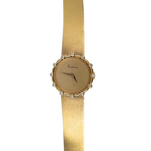 23 - KutchinskyCirca 1980A lady's 18 carat yellow gold and diamond wristwatchOn a milanese integral 18 ca... 