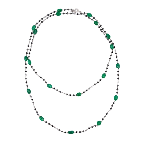 28 - ContinentalContemporaryA cabochon emerald bead, briolette white and black diamond sautroir long chai... 