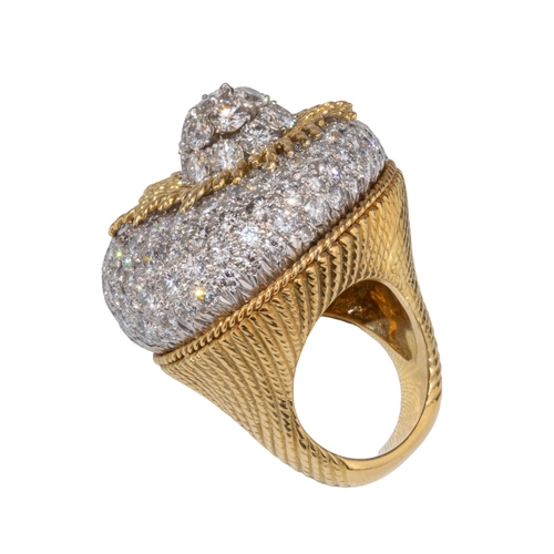 35 - ContinentalCirca 1970A very fine and impressive yellow gold and pavé set diamond ringThe larg... 