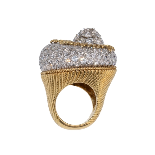 35 - ContinentalCirca 1970A very fine and impressive yellow gold and pavé set diamond ringThe larg... 