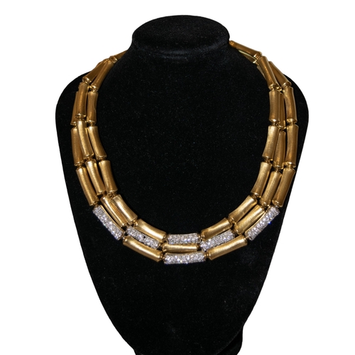 36 - ItalianCirca 1970An elegant three row satin finished 18 carat gold and pavé set diamond neckl... 