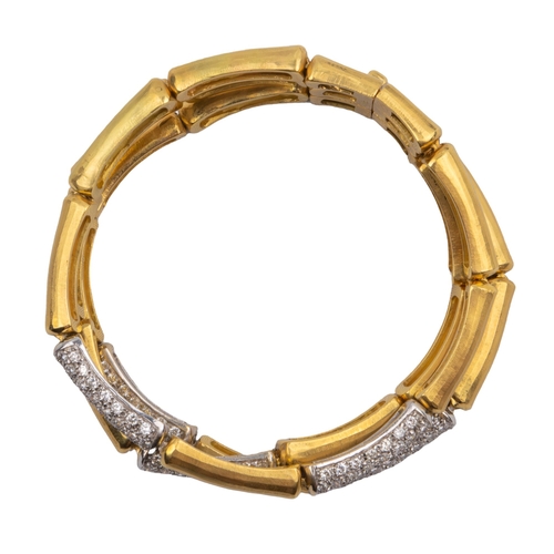 36A - Italian1970sA matching three row satin finished 18 carat gold and pavé set diamond bracelet. ... 