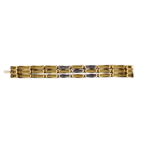 36A - Italian1970sA matching three row satin finished 18 carat gold and pavé set diamond bracelet. ... 