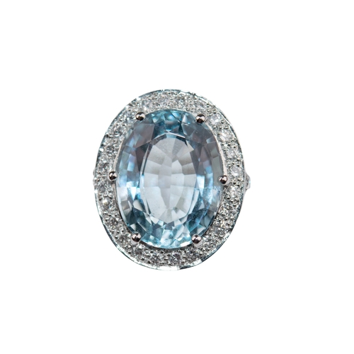 6 - ContinentalContemporaryAn aquamarine and diamond ringThe oval mixed cut aquamarine weighing approxim... 