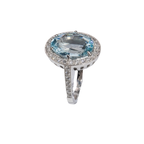 6 - ContinentalContemporaryAn aquamarine and diamond ringThe oval mixed cut aquamarine weighing approxim... 