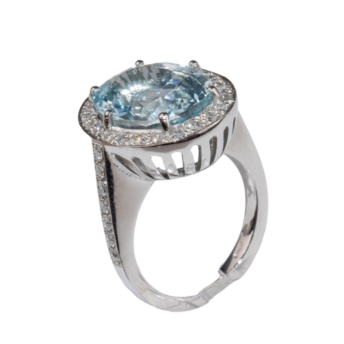 6 - ContinentalContemporaryAn aquamarine and diamond ringThe oval mixed cut aquamarine weighing approxim... 