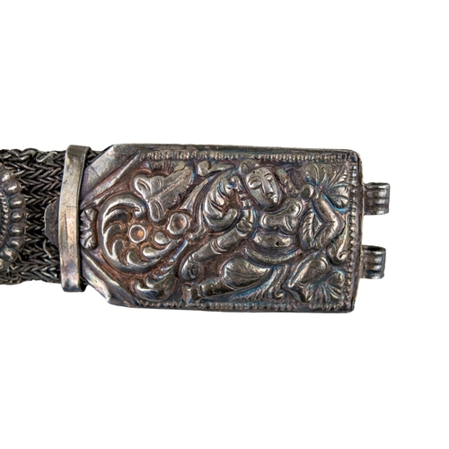 100A - Antique Indian or Persian silver mesh beltCirca 1880-1900Applied with various motifs and with a repo... 