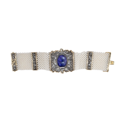 101 - ContinentalContemporaryA Belle Epoque style tanzanite, diamond and cultured pearl braceletThe centra... 