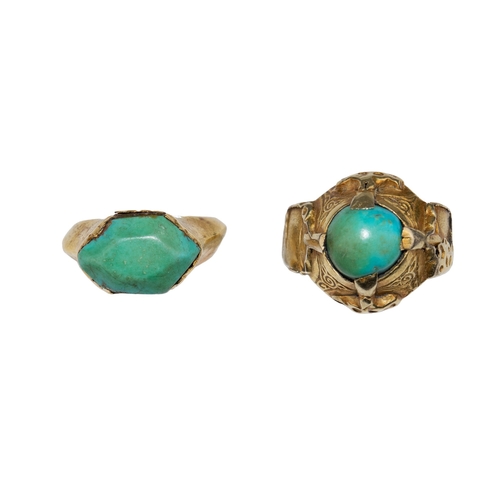 53 - EuropeanAncientTwo ancient turquoise and gold dress ringsWeight: Approx. 8.17 grams... 