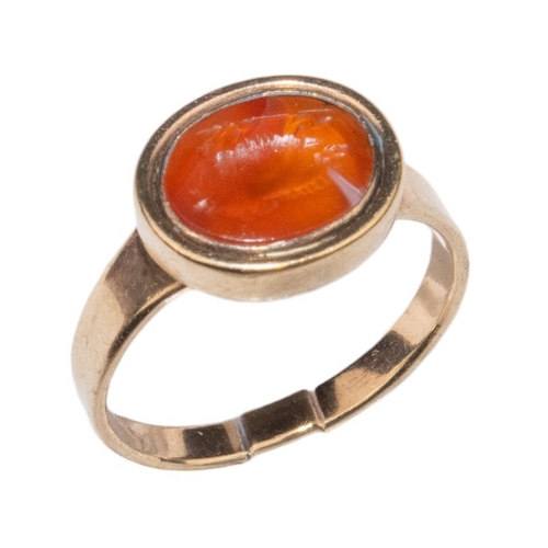 57 - EuropeanEarly 19th CenturyA carnelian intaglio boar ringMounted in yellow gold Ring size:L 1/2... 