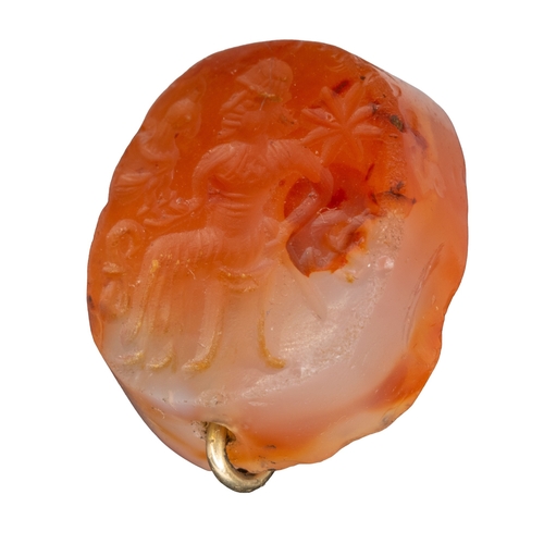 63 - Romano-SasanianAncientProbably 5th CenturyTwo carnelian intaglio cufflinks with 9 carat gold threads... 