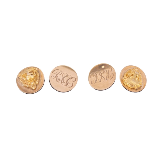 74 - BritishAntiqueA group of three cufflink and stud sets[a] A pair of 9 carat gold lion head cufflinks ... 