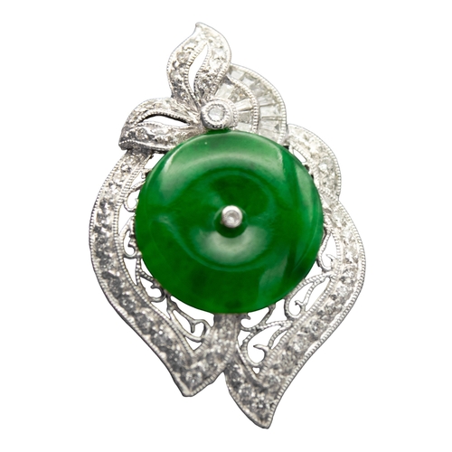 78 - South East AsianCirca 1990A fine Imperial jadeite, diamond and white gold pendantSet to the centre w... 