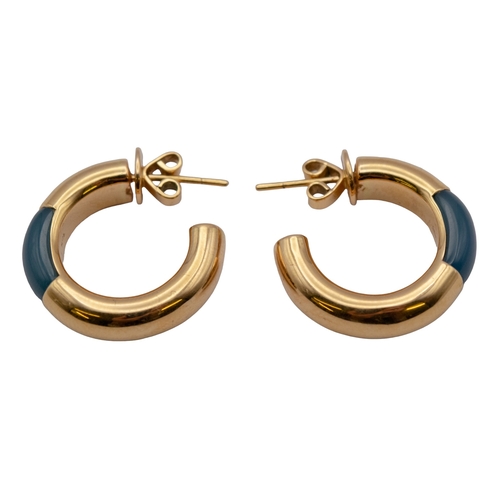 124 - ContemporaryA pair of 18 carat gold and stained blue agate hoop earringsWeight: Approx. 15 gram... 