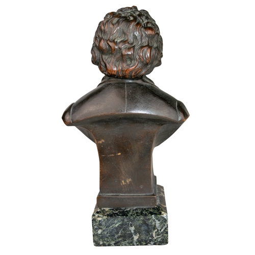 300 - ContinentalA bronze bust of BeethovenOn a marble baseWith an HVMC Monaco sticker Dimensions:10 ... 