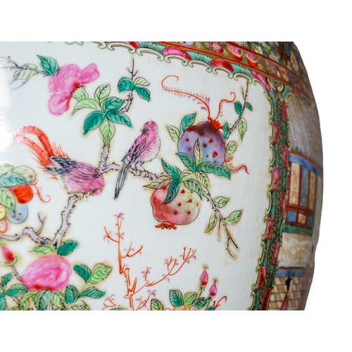 651 - Chinese20th CenturyA massive Canton style fish bowlDecorated with floral, fish and courtly motifsDim... 