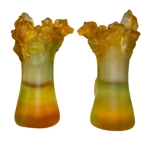 679 - Art DecoPossibly I Roubloff (1877-1970)A pair of yellow Pâte de Verre vases with figuresDimensions:1... 