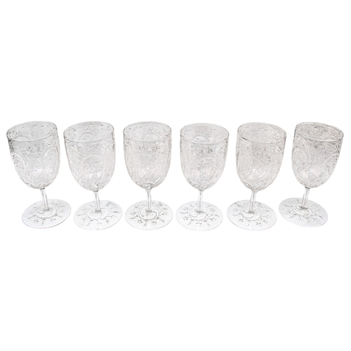 687 - Stevens and WilliamsCirca 1900A set of six wine glassesWith bird and floral motifsIncludes a Sotheby... 